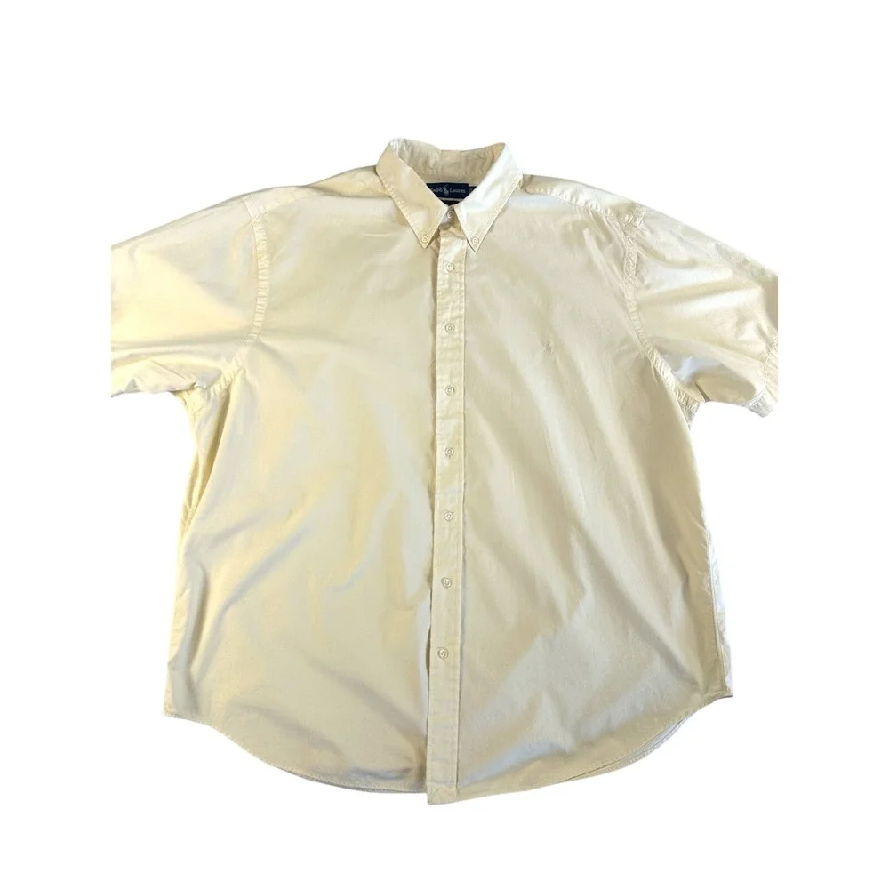 Ralph Lauren Shirt Men 2XB XXL Yellow Button Up Short Sleeve‎ Oxford Cotton